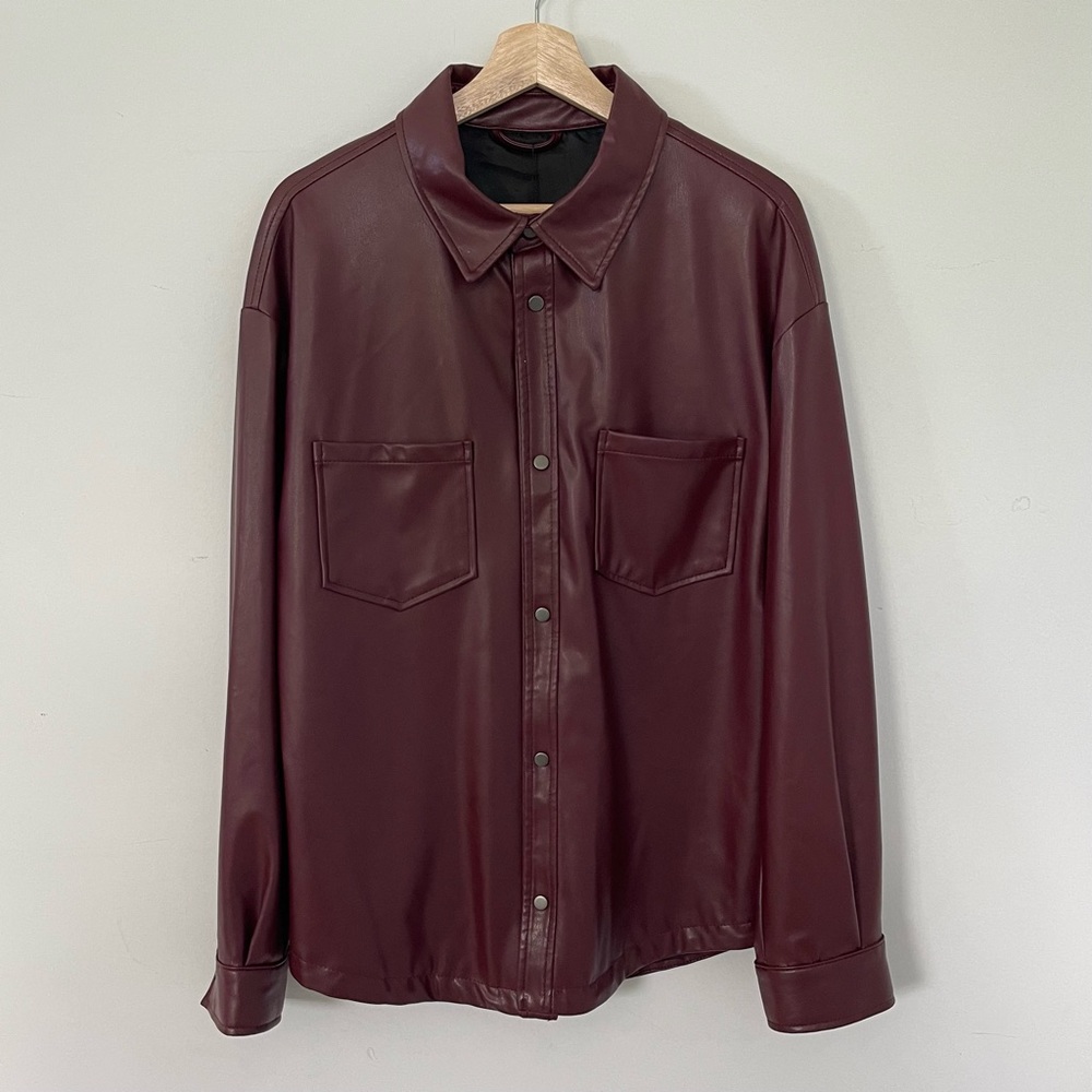 Zara Womens Burgundy Leather Button Down Size XL
